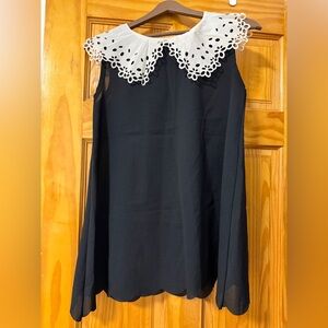 Black Sleeveless Top with White Lace Collar, size S/M